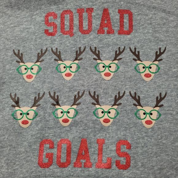 Derek Heart "Squad Goals" Festive Reindeer in Eyeglasses Raglan Hoodie size XL - Picture 2 of 7